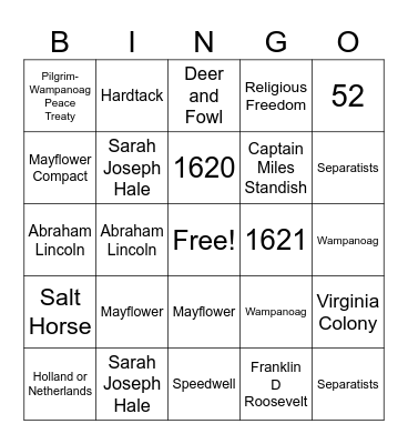 Thanksgiving Bingo Card