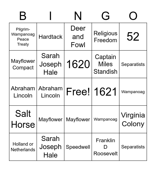 Thanksgiving Bingo Card