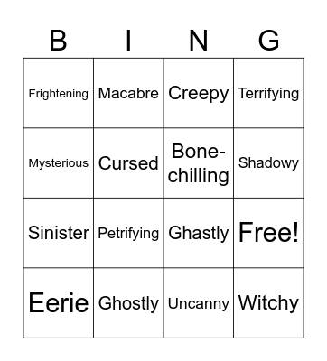 Halloween adjectives Bingo Card