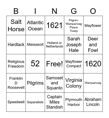 Thanksgiving Bingo Card