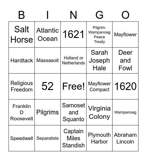 Thanksgiving Bingo Card