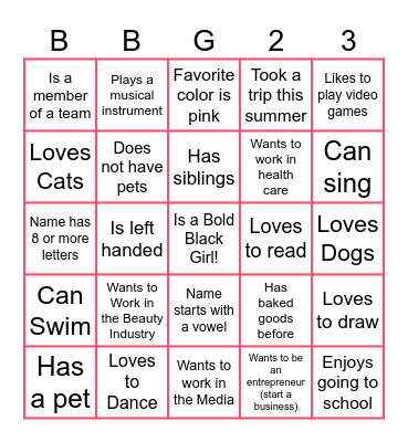 FIND A GIRL - BINGO Card