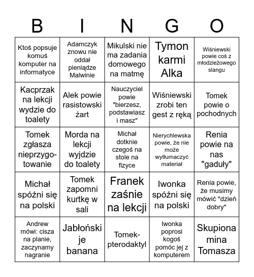 BINGO KLASA 2E Bingo Card