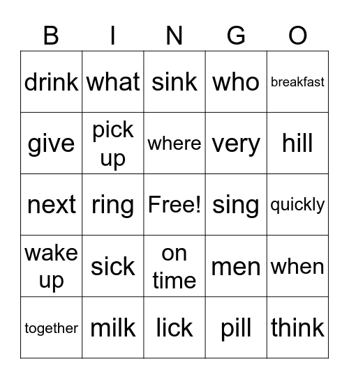 What's Next? Book 1 Lesson 4 Bingo Card