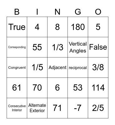 Geometry Chapter 3 Review Bingo Card