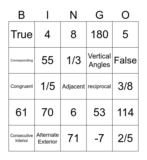 Geometry Chapter 3 Review Bingo Card