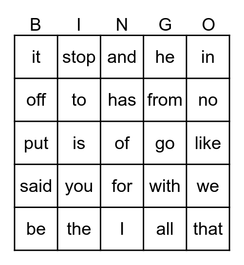 Red  Word Bingo Card