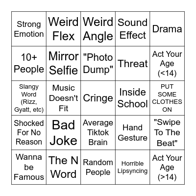School Tiktok Bingo Card
