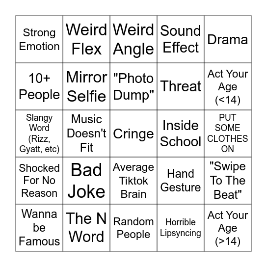School Tiktok Bingo Card