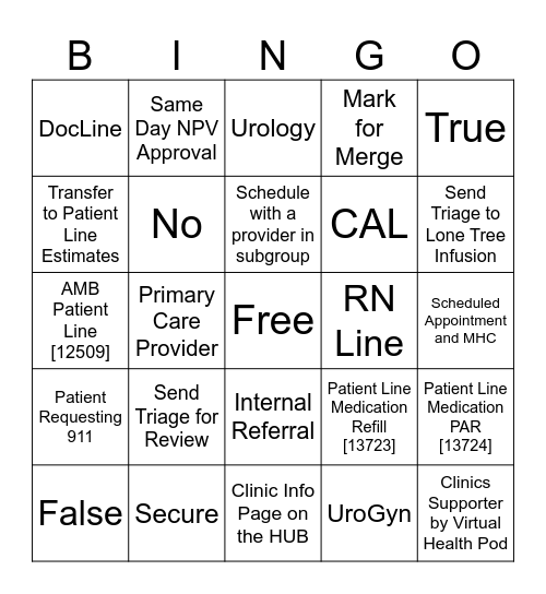 RUE Workflow Bingo Card
