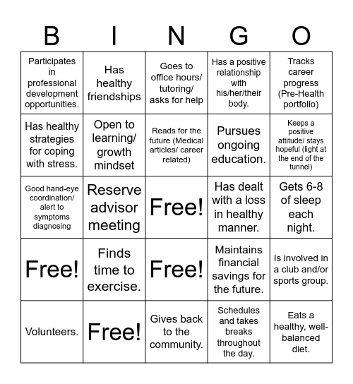 Wellness Icebreaker Bingo Card