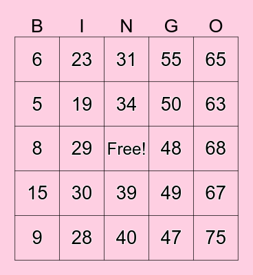 Pink October Bingo Card