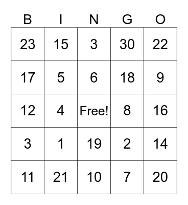 Spanish numbers Bingo Card