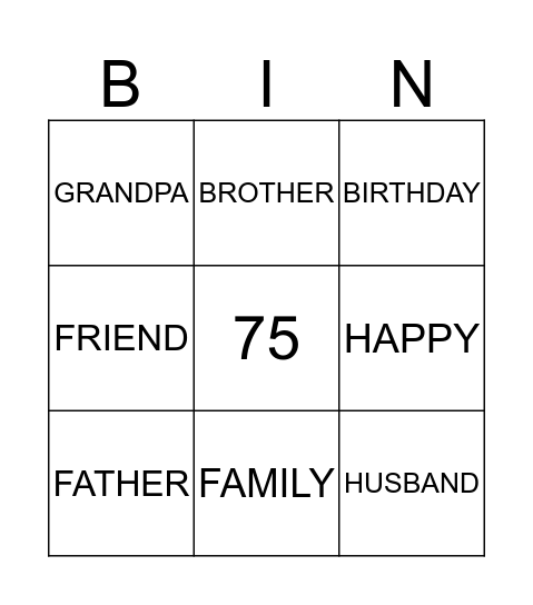 HAPPY 75 Bingo Card
