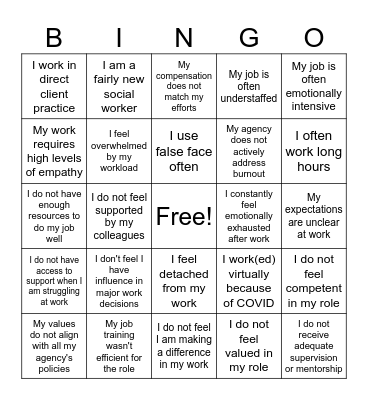 Burnout Bingo! Bingo Card