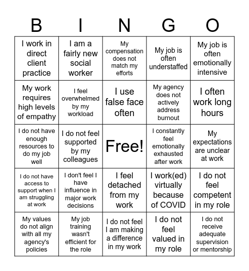 Burnout Bingo! Bingo Card