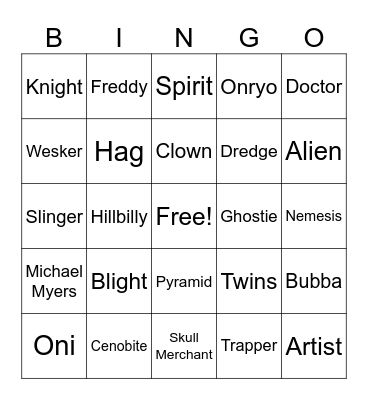 DBD Killers Bingo Card