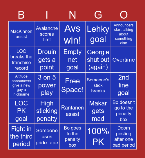 Avs Frozen Frenzy! Bingo Card