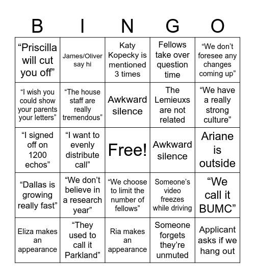 Untitled Bingo Card