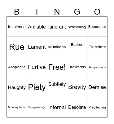 VOCABULARY BINGO Card