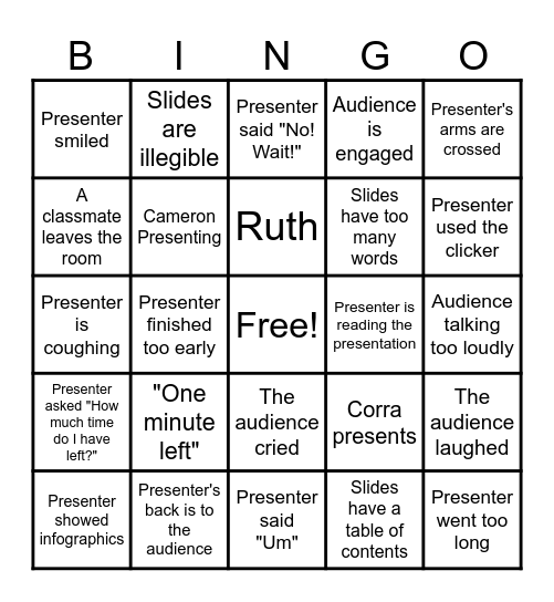 Presentation Bingo Card