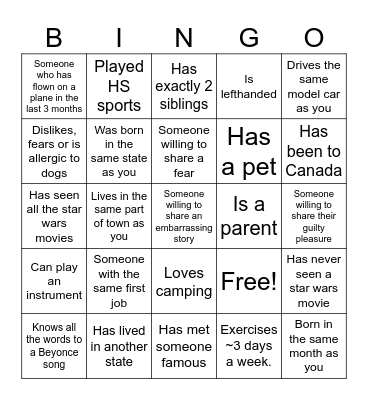 UHW Human Bingo Card