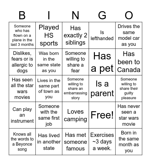 UHW Human Bingo Card