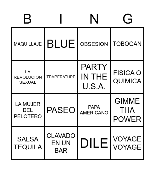 BINGO MUSICAL S36 Bingo Card