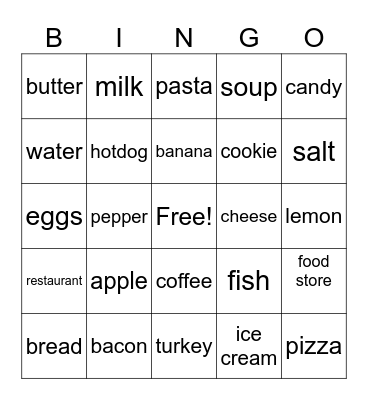 food/drink Bingo Card