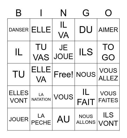 FRENCH Bingo Card