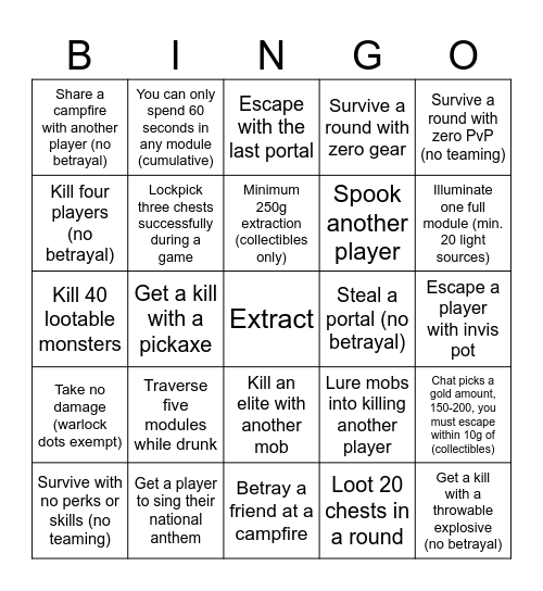 Dark & Darker Bingo Race Bingo Card