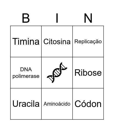 DNA e RNA Bingo Card