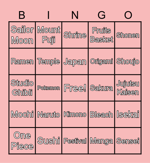 Anime Bingo Card