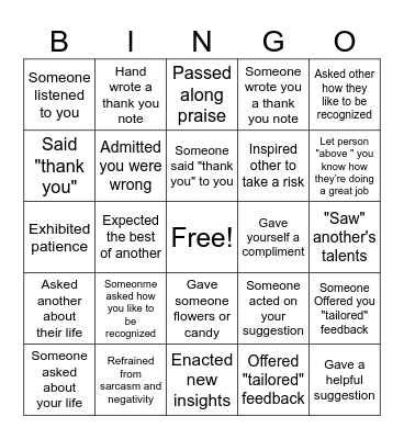 Appreciation at Work Bingo Card