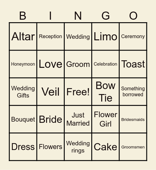 Lucia's Wedding Bingo Card