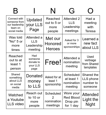 Mission Possible Bingo Card