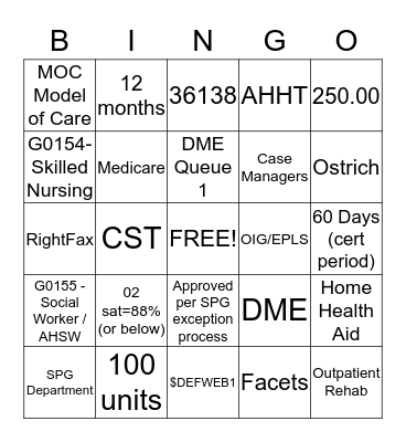 Case Specialist Trivia Bingo Card