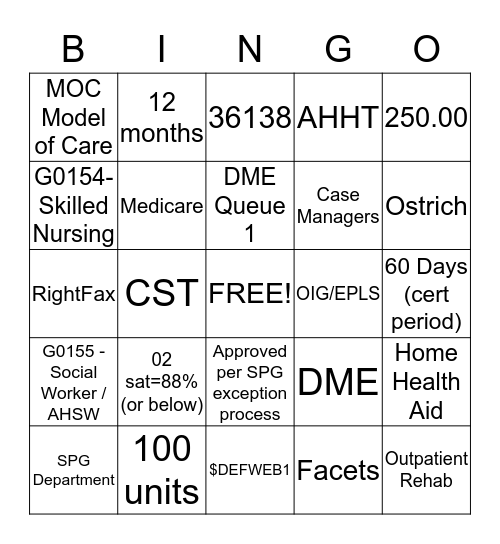 Case Specialist Trivia Bingo Card