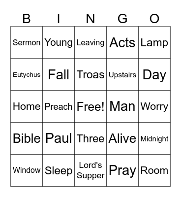 Eutychus Bingo Card
