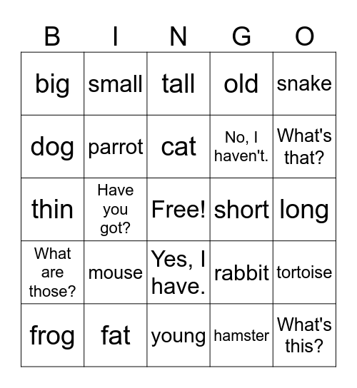 Pets Bingo Card