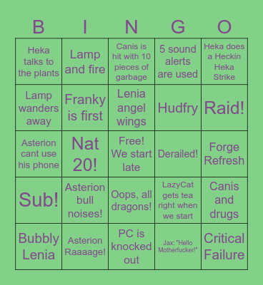 Bob'vesh Bingo Card