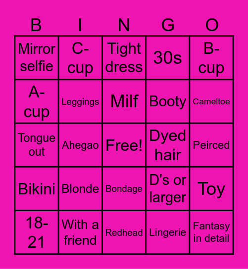 Naughty Bingo Card
