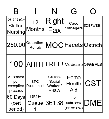 Case Specialist Trivia Bingo Card