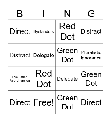 Bystander Intervention Bingo Card
