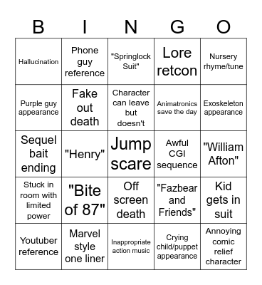 FNaF Movie Night Bingo Card