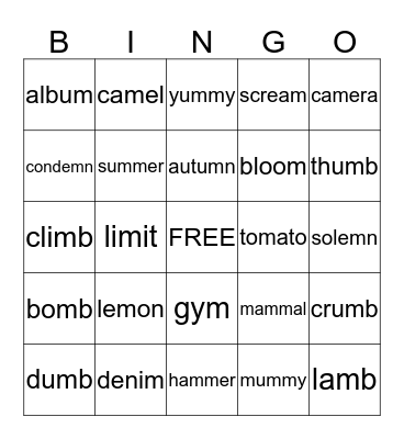 Spellings for /m/ Bingo Card