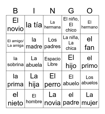 La familia Bingo Card