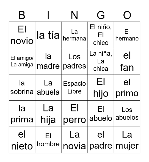 La familia Bingo Card