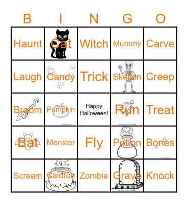 Halloween Verbs and Nouns Bingo Card