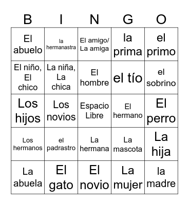 La familia Bingo Card